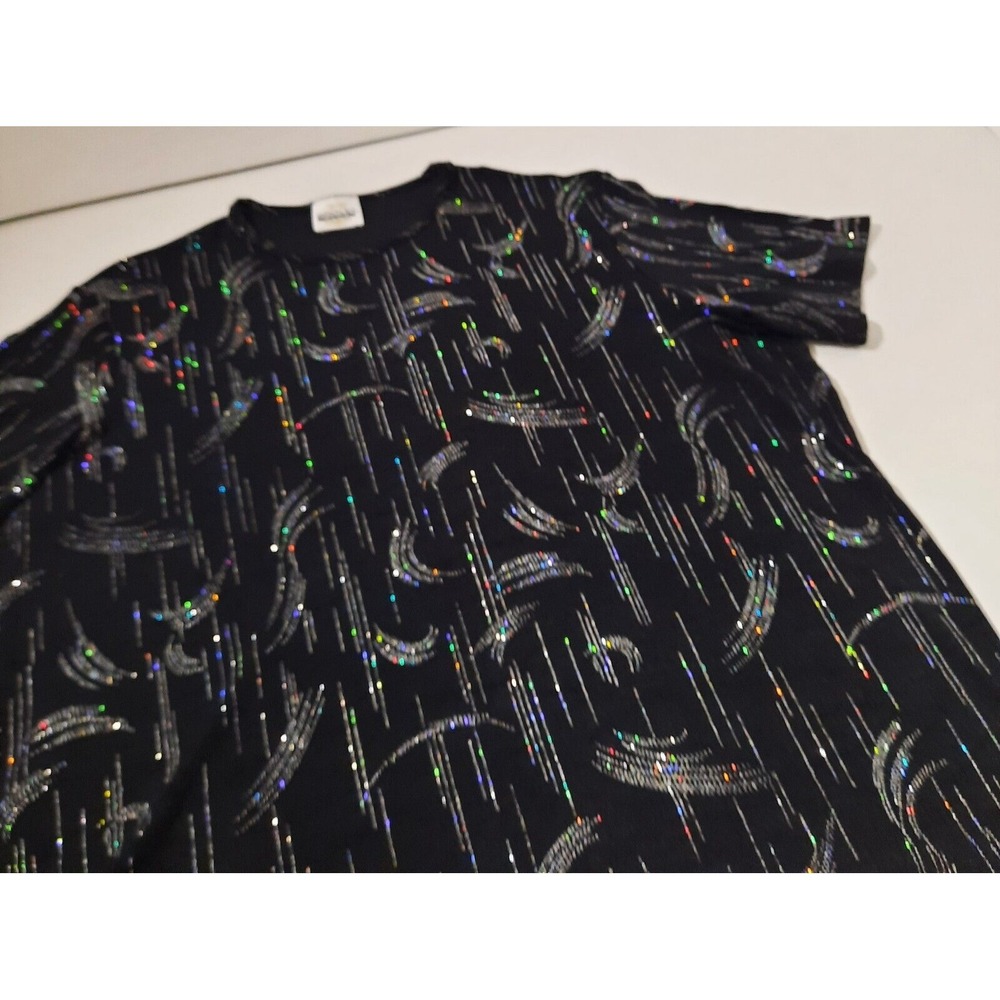 Vintage 90s Rainbow Glitter Top Womens 1X Black Whimsigoth Boho Fairy Grunge - Picture 1 of 9
